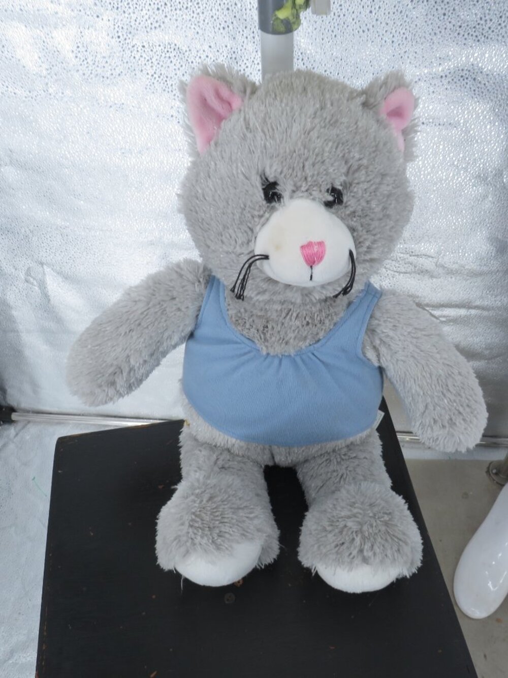 Build A Bear Plush Cat Gray Kitty Blue Shirt 16 in Stuffed Animal Vintage Plush